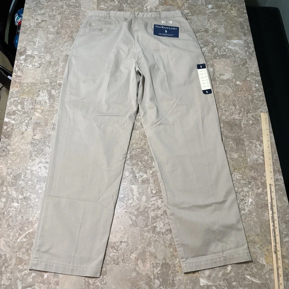 Polo Ralph Pants Mens 38x32 Khaki Tan Andrew Pant Double Pleat Vintage NEW